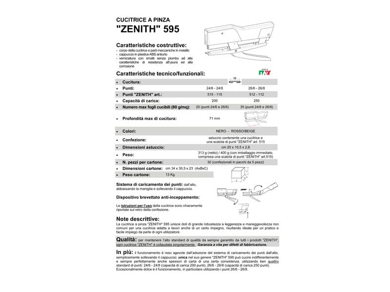Cucitrice a pinza ZENITH 595 fino a 35 fogli Rosso-Beige 0205951072