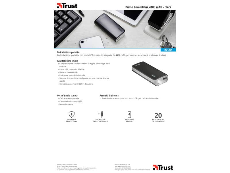 Caricatore portatile Powerbank 4400 Trust Primo nero 21224