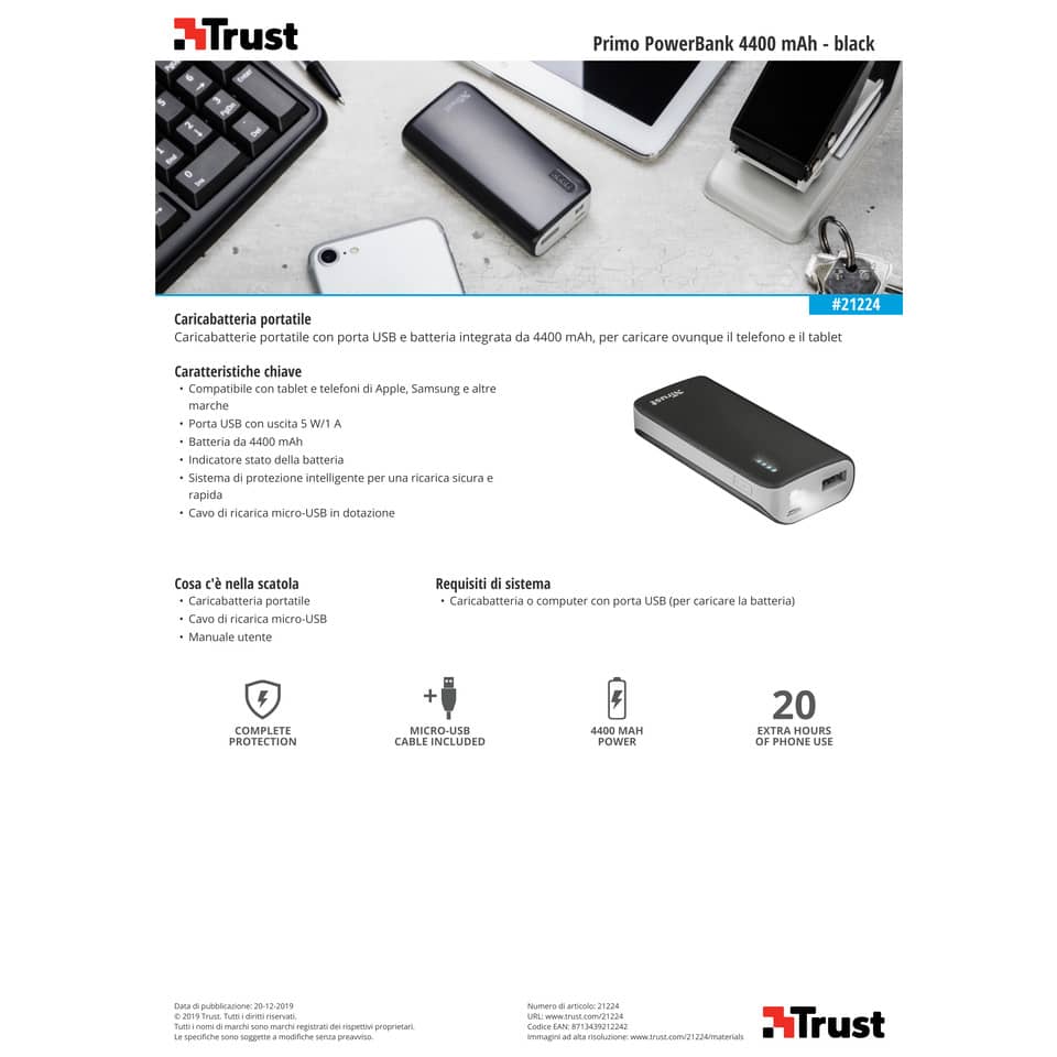 Caricatore portatile Powerbank 4400 Trust Primo nero 21224