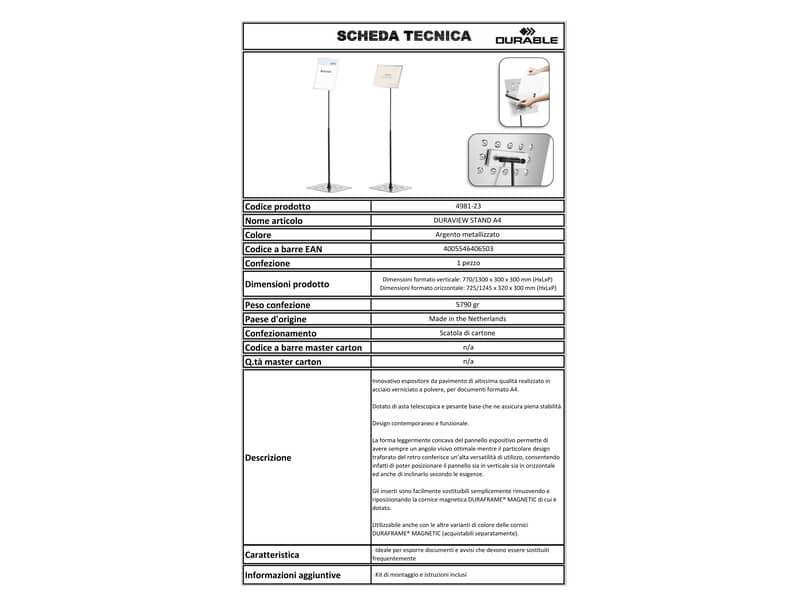 Espositore da terra DURABLE DURAVIEW® STAND A4 argento metallizzato - 498123