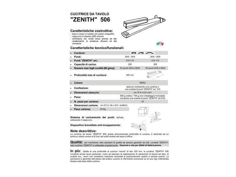 Cucitrice da tavolo a braccio lungo ZENITH 506 fino a 305 mm nero 0205061069