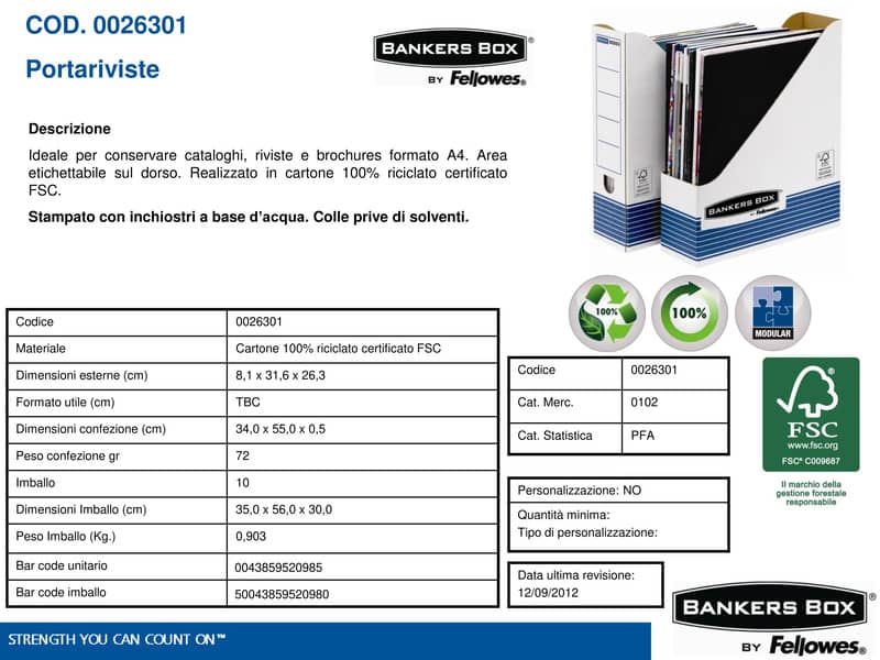Scatola archivio FELLOWES Bankers Box® System 8x31,6x26,3 cm blu/bianco portariviste A4 - 0026301