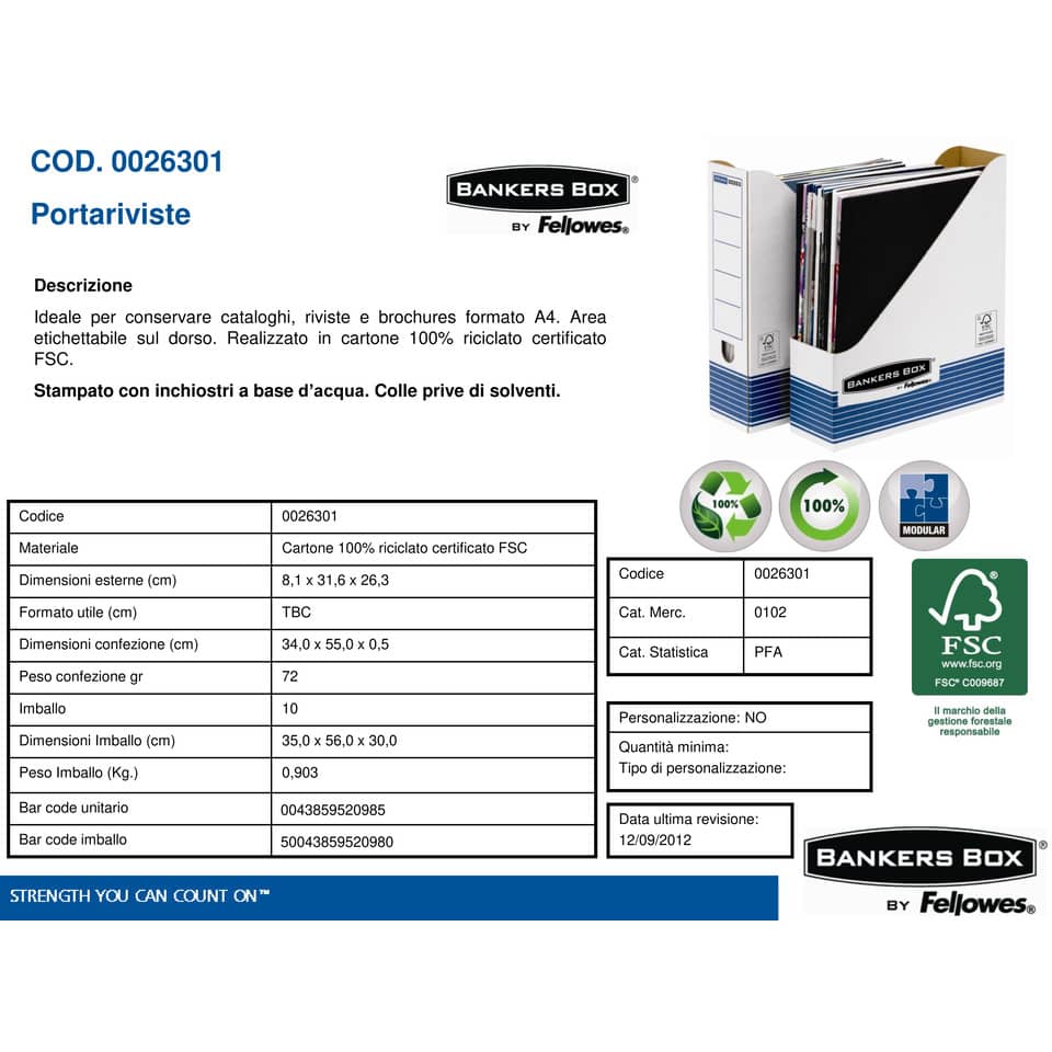 Scatola archivio FELLOWES Bankers Box® System 8x31,6x26,3 cm blu/bianco portariviste A4 - 0026301