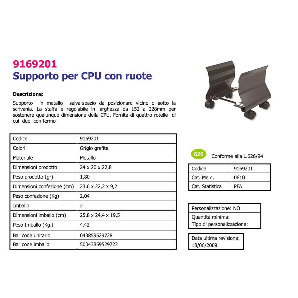 Supporto FELLOWES Premium per CPU acciaio nero 24,1x20,3x22,9 cm 9169201