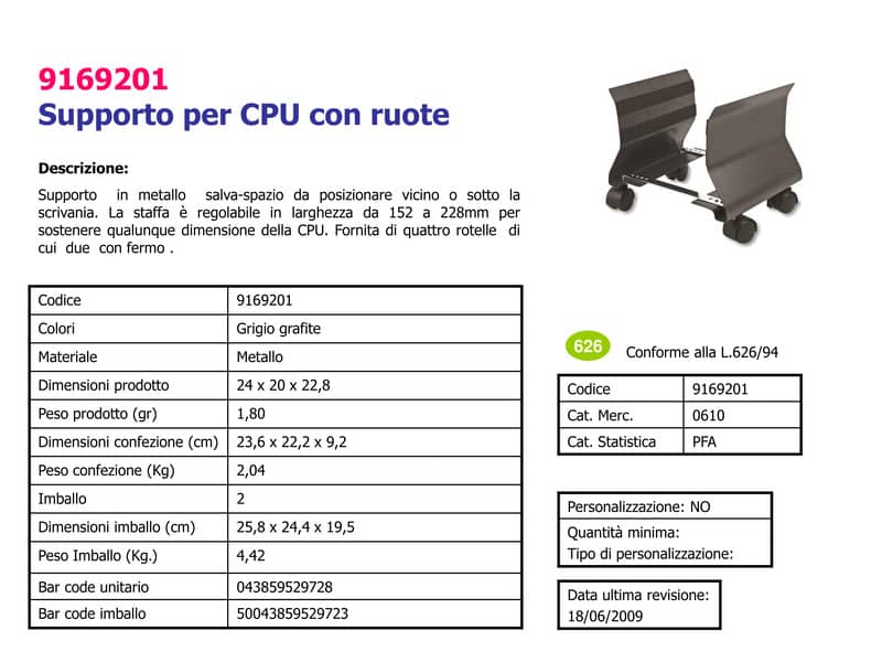 Supporto FELLOWES Premium per CPU acciaio nero 24,1x20,3x22,9 cm 9169201