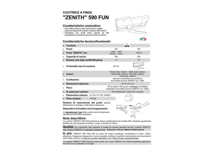 Cucitrice a pinza ZENITH 590 Fun Verde Trasparente/Bianco 0205901856