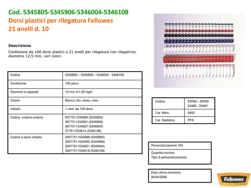 Dorsi plastici FELLOWES nero ad anello tondo 10 mm -  41-55 fogli conf.100 - 5346108