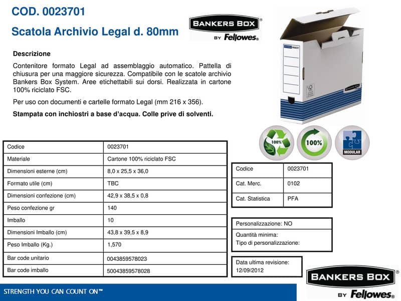 Scatole archivio FELLOWES Bankers Box® System 8,5x36,6x25,8 cm blu/bianco legal 0023701