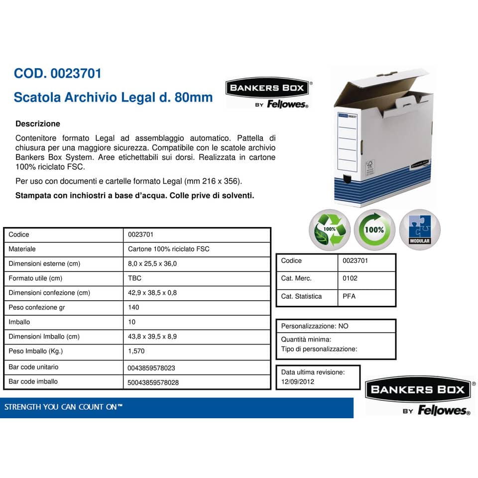 Scatole archivio FELLOWES Bankers Box® System 8,5x36,6x25,8 cm blu/bianco legal 0023701