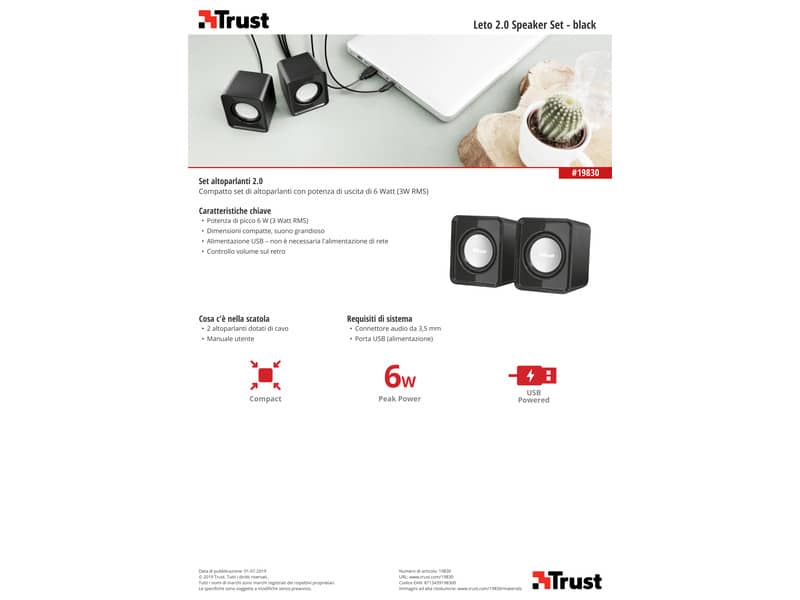 Set da 2 altoparlanti USB Trust Leto 2.0 6 W nero 19830