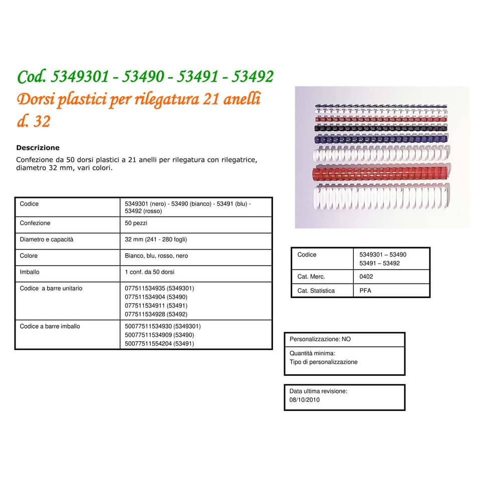 Dorsi plastici FELLOWES nero ad anello ovale 32 mm - 241-280 fogli conf.50 - 5349302