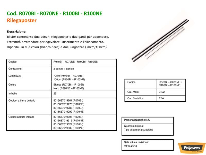 Dorsini portaposter LEONARDI bianco 70 cm conf.2 - R070BI