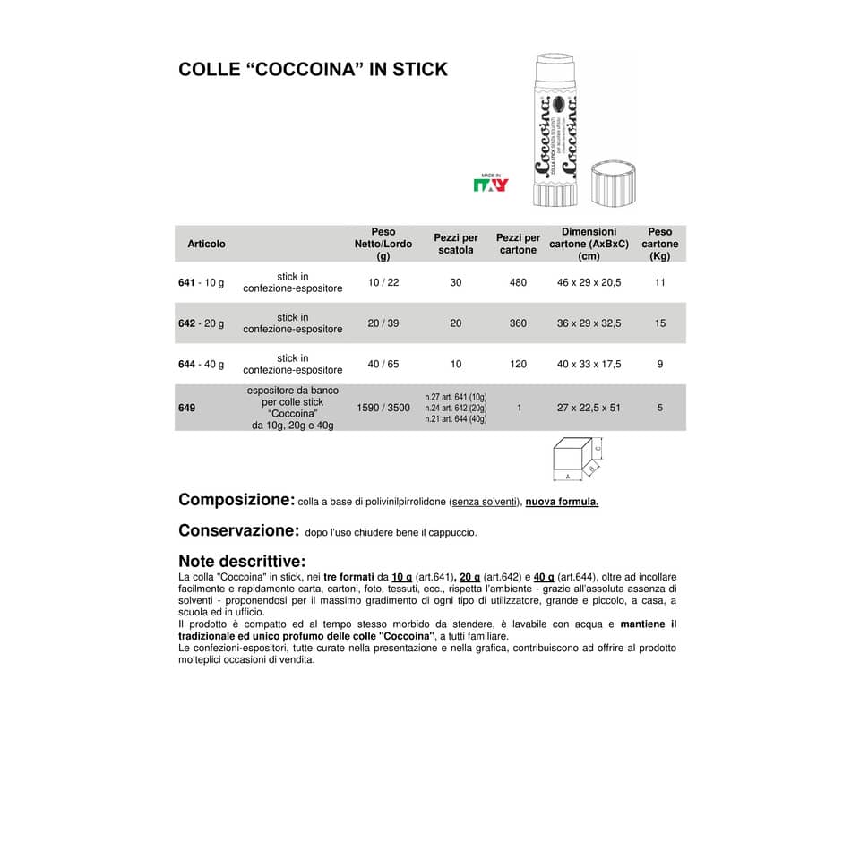 Colla stick in tubetto Coccoina art. 642 20 g 0166422200