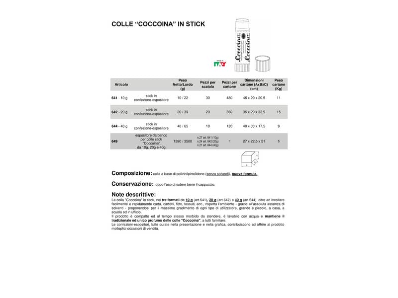 Colla stick in tubetto Coccoina art. 641 10 g 0166413200