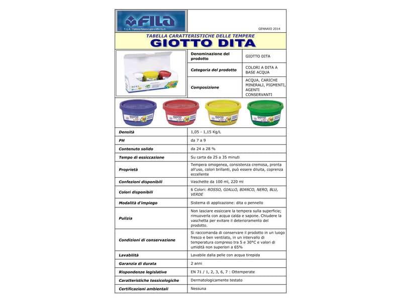 Colori a dita GIOTTO assortiti  6 vasetti da 100 ml - 534100