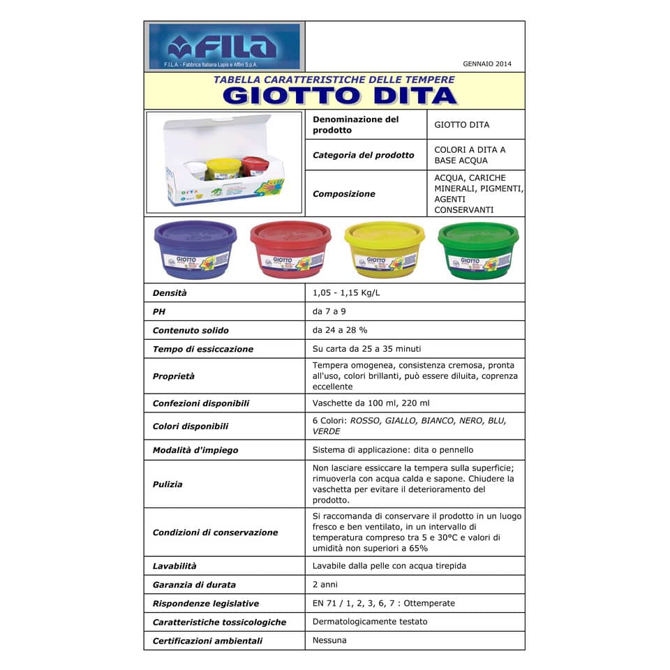 Colori a dita GIOTTO assortiti  6 vasetti da 100 ml - 534100