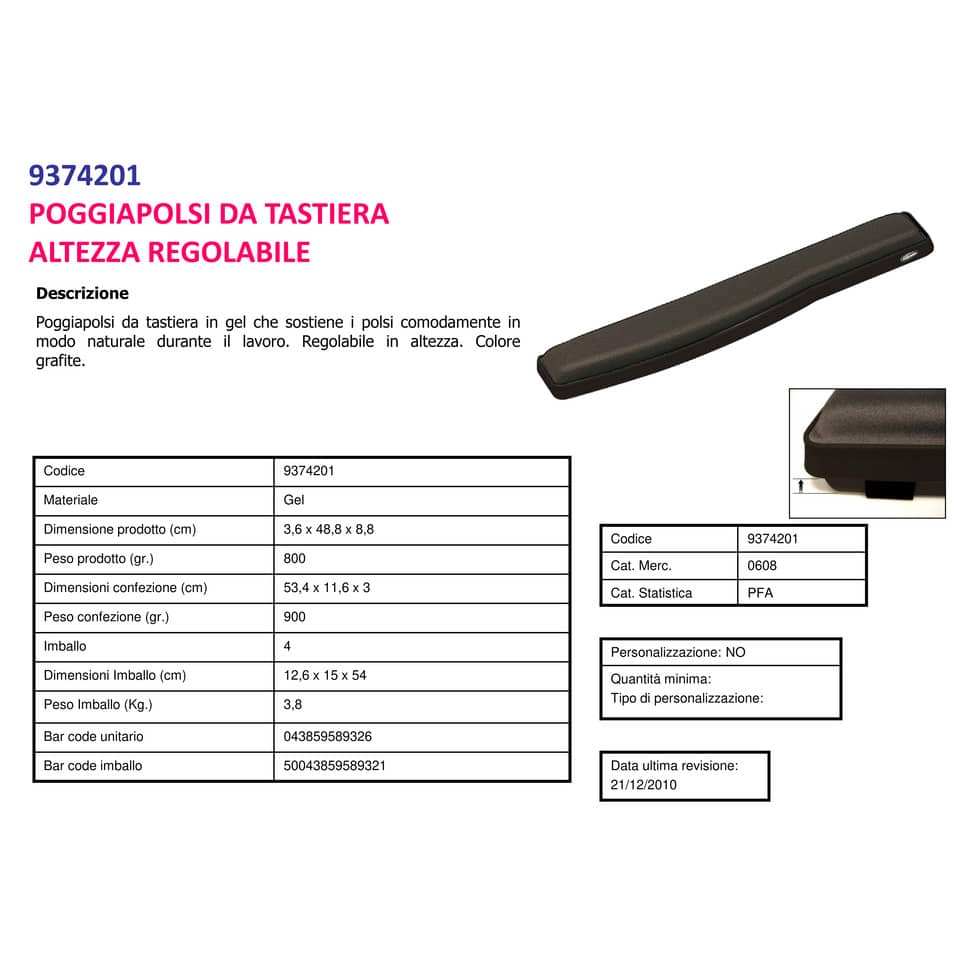 Poggiapolsi da tastiera FELLOWES Premium gel grafite 48,8x8,8x3,6 cm - 9374201