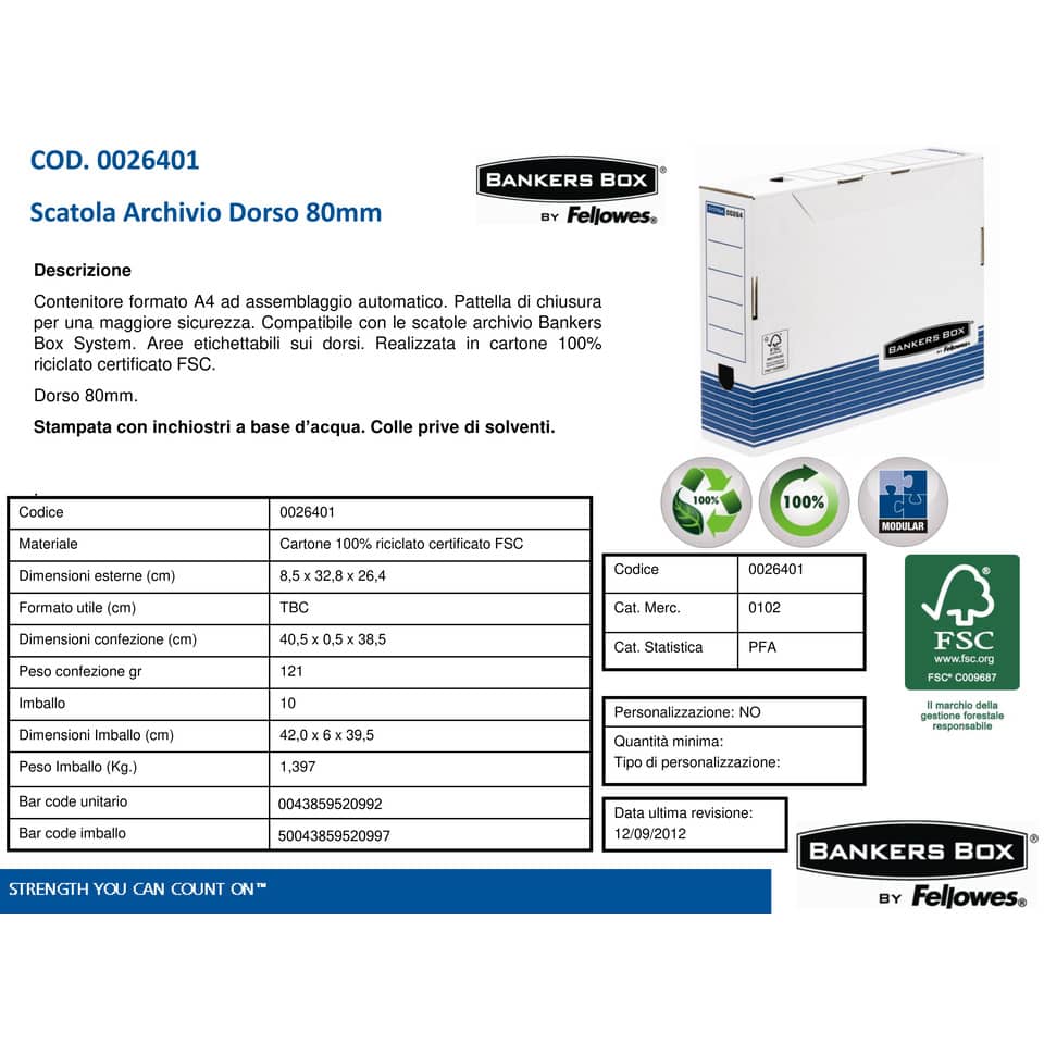 Scatole archivio BANKERS BOX Box System A4 32,7x26,5 cm dorso 8 cm 0026401