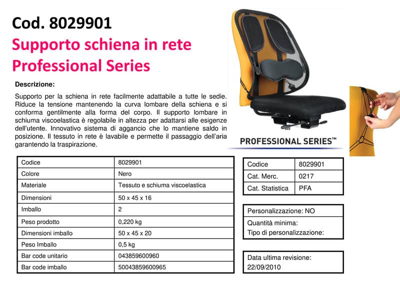 Supporto FELLOWES Professional Series™ per schiena tessuto in rete nero 50x45x16cm - 8029901