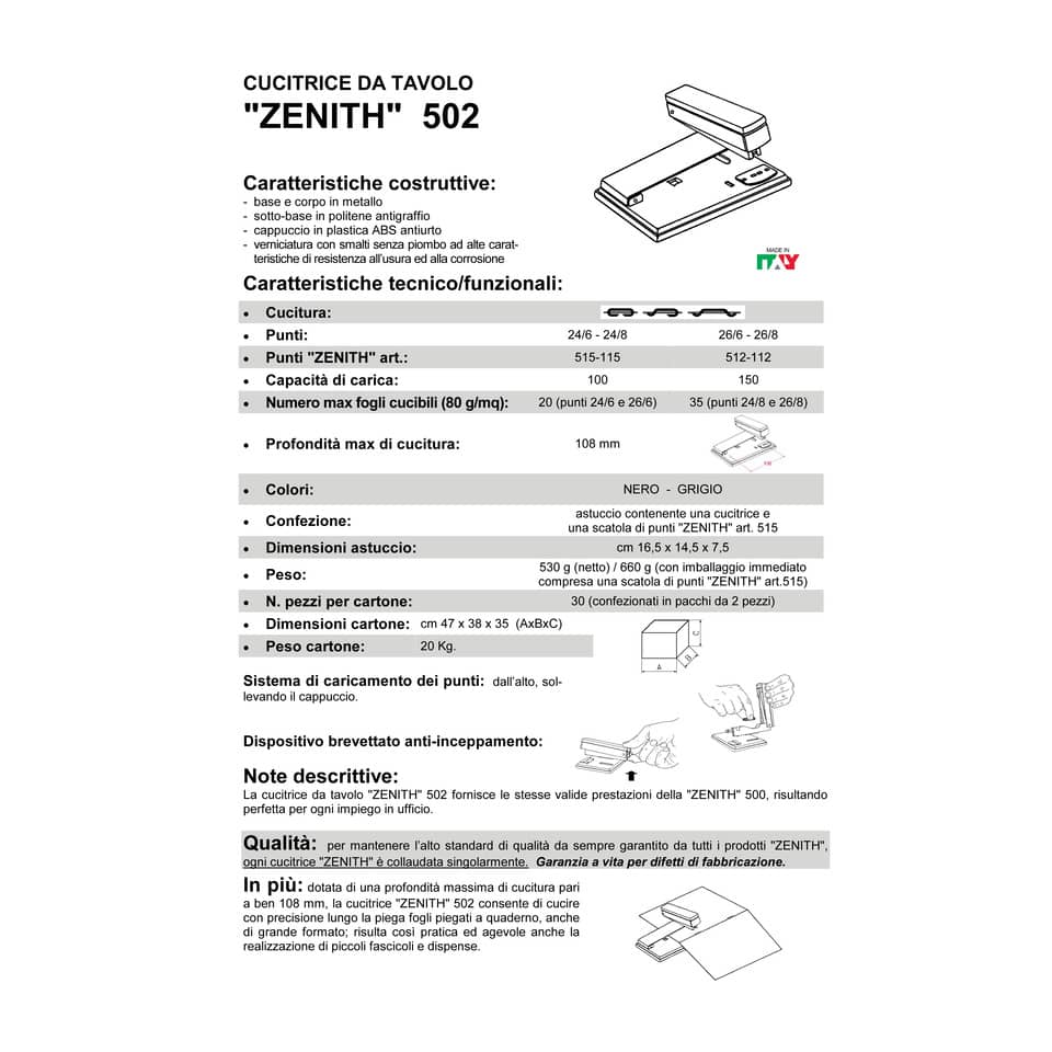 Cucitrice da tavolo ZENITH 502 fino a 35 fogli nero 0205021069