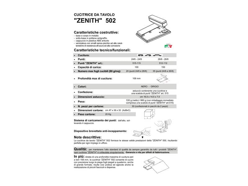 Cucitrice da tavolo ZENITH 502 fino a 35 fogli nero 0205021069