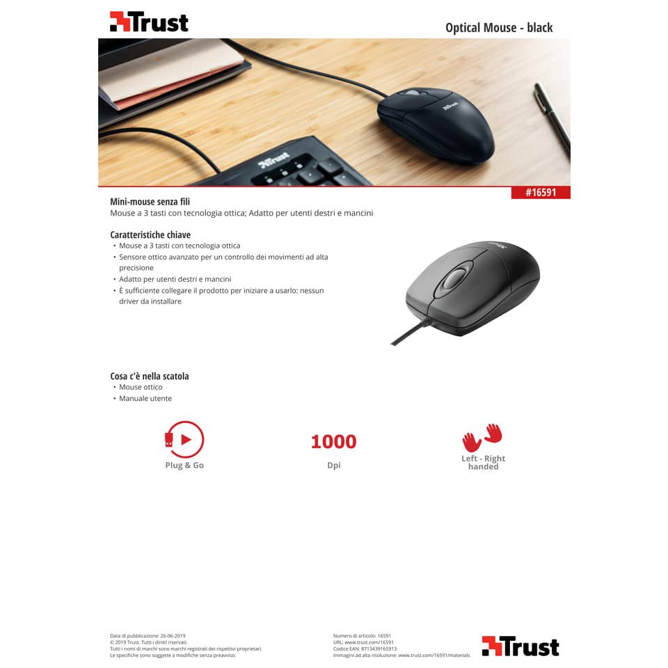 Mouse ottico a 3 tasti Trust Optical TM-101 nero 24271