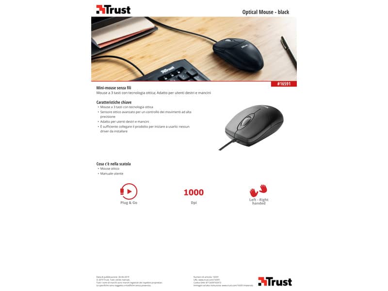 Mouse ottico a 3 tasti Trust Optical TM-101 nero 24271
