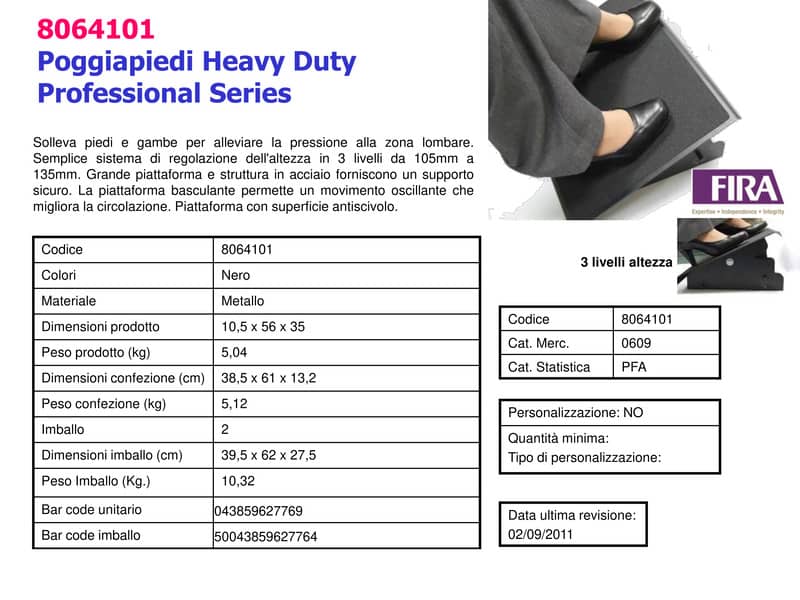 Poggiapiedi FELLOWES Professional Series™ Heavy Duty acciaio nero h. 105/120/135mm - 8064101