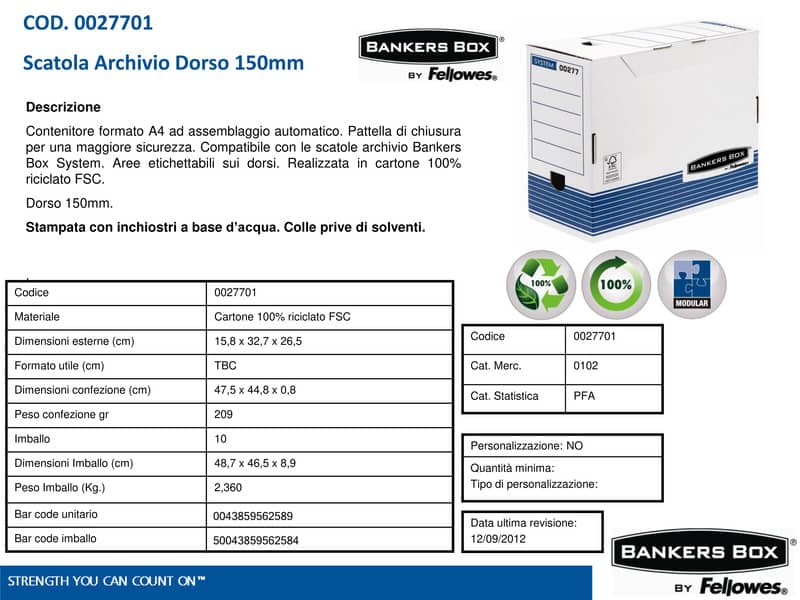 Scatola archivio BANKERS BOX Box System 32,7x26,5 cm dorso 15 cm 0027701