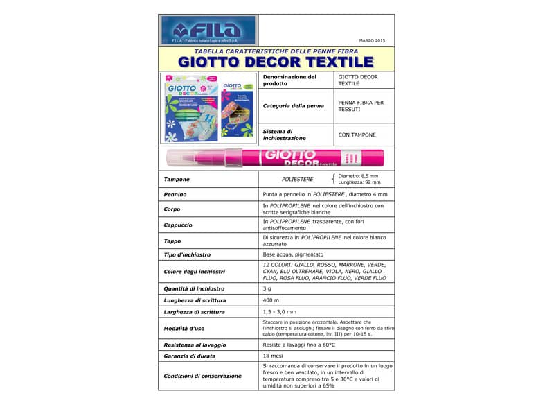 Pennarelli per tessuti GIOTTO Decor Textile tratto fine 1-3 mm assortiti astuccio da 8 + t-shirt bianca - 494500