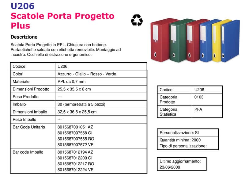 Scatole portaprogetti LEONARDI Plus PPL 25,5x35,5 cm - dorso 6 cm azzurro U206AZ