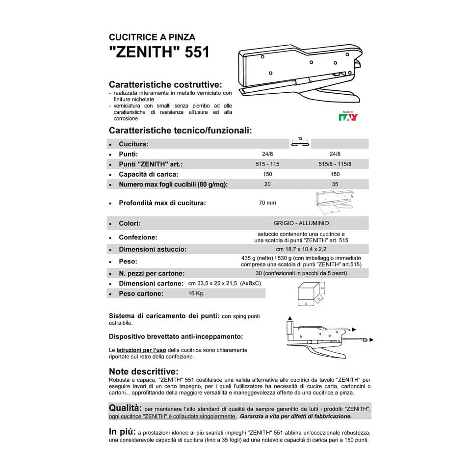 Cucitrice a pinza ZENITH 551 alluminio  0205511047