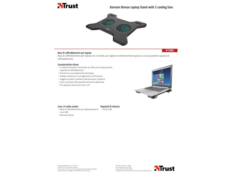 Supporto per laptop Trust Xstream Breeze con 2 ventole nero 17805