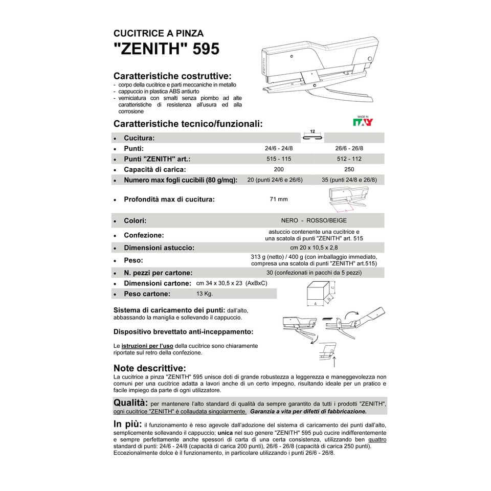 Cucitrice a pinza ZENITH 595 fino a 35 fogli Nero 0205951069