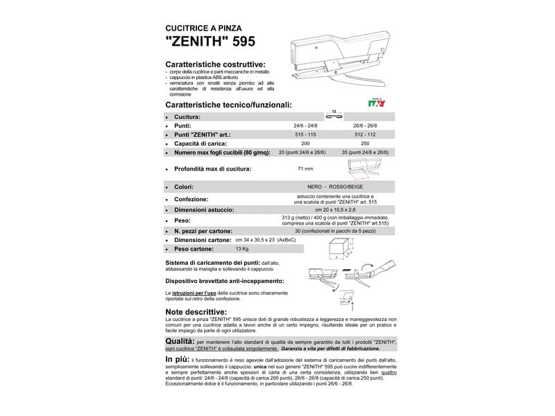 Cucitrice a pinza ZENITH 595 fino a 35 fogli Nero 0205951069