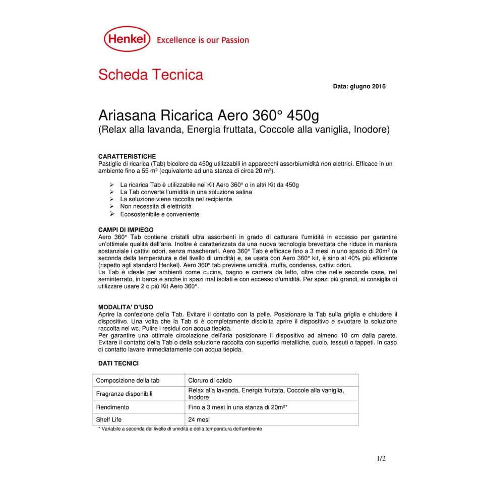 Profumatori e mangiaumidità Ariasana Aero 360° ricarica tab inodore 450 g. bianco - 1680991