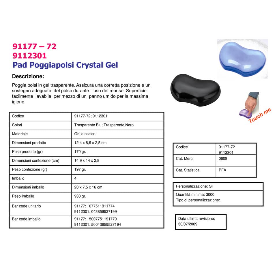 Supporto FELLOWES poggiapolsi Flex Crystal™ Gel 2,54x12,38x8,73 cm blu 91177-72