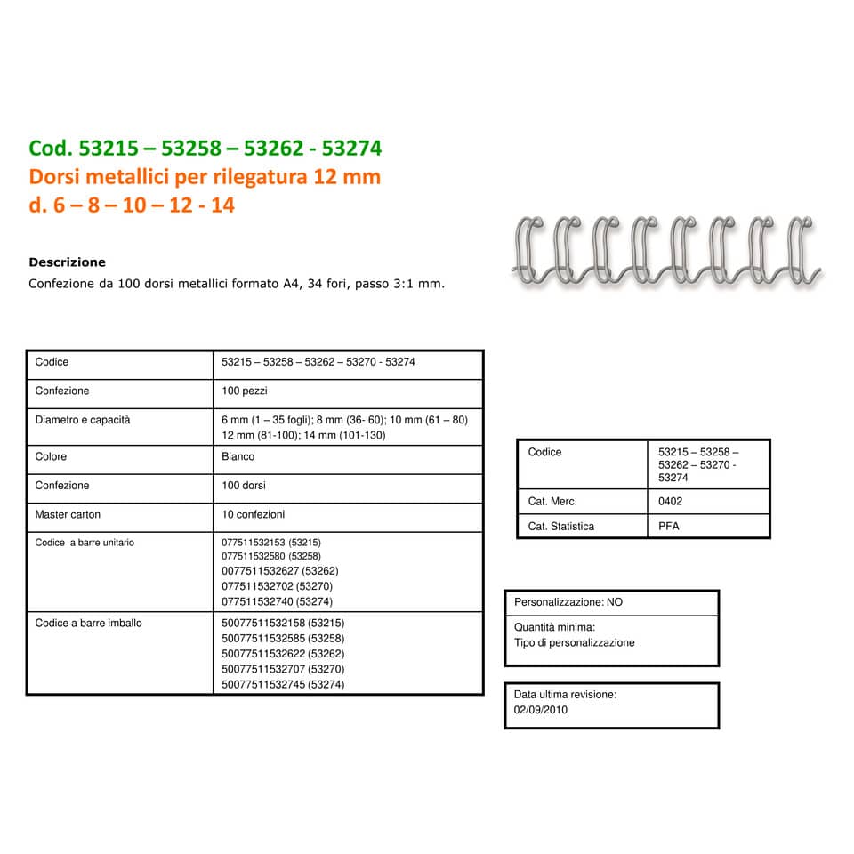 Dorsi metallici FELLOWES 14 mm bianco - - capacità 101-130 fogli conf.100 - 53274