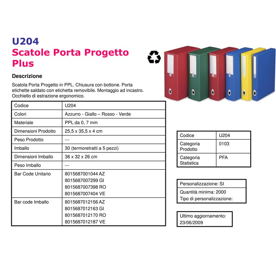 Scatola portaprogetti LEONARDI Plus PPL 25,5x35,5 cm - dorso 4 cm azzurro U204AZ