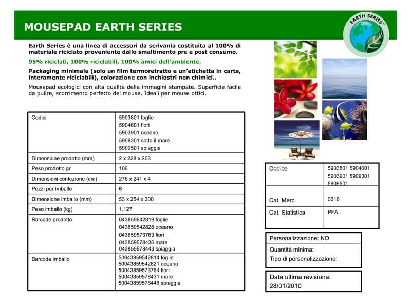 Tappetino mouse Fellowes Earth Series 20,32 x 22,86 x 0,16 cm oceano - 5903901