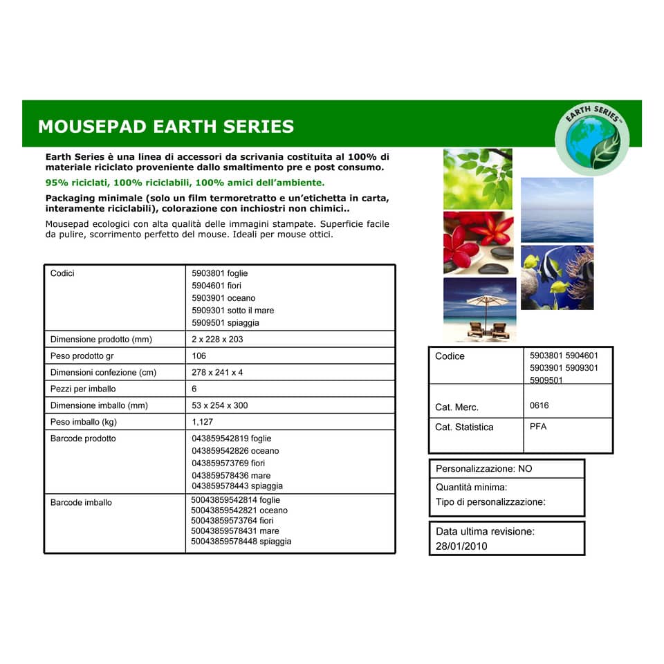 Tappetino mouse Fellowes Earth Series 20,32 x 22,86 x 0,16 cm oceano - 5903901