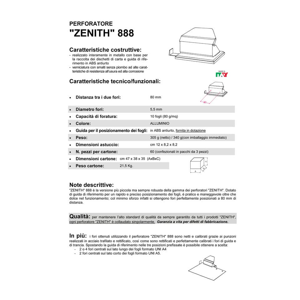 Perforatore a 2 fori ZENITH 888 Alluminio - 10 fogli 0608880047