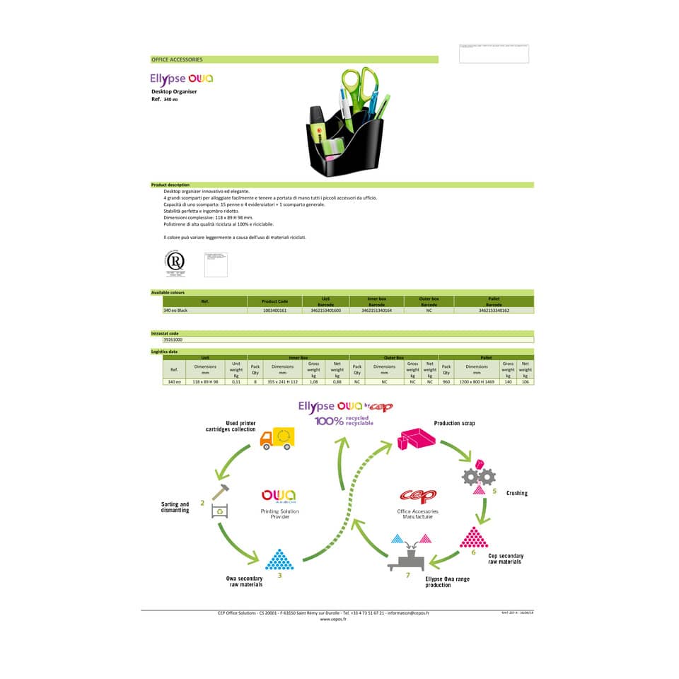 Organizer Ellypse CEP in polistirolo con 4 scomparti nero 1003400161