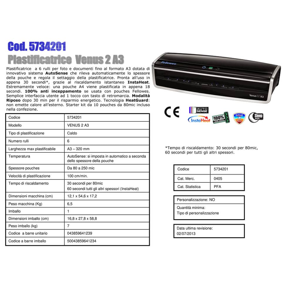 Plastificatrice a caldo FELLOWES Venus 2 nero/argento A3 5734201