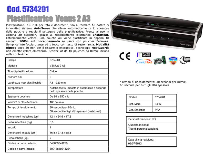 Plastificatrice a caldo FELLOWES Venus 2 nero/argento A3 5734201