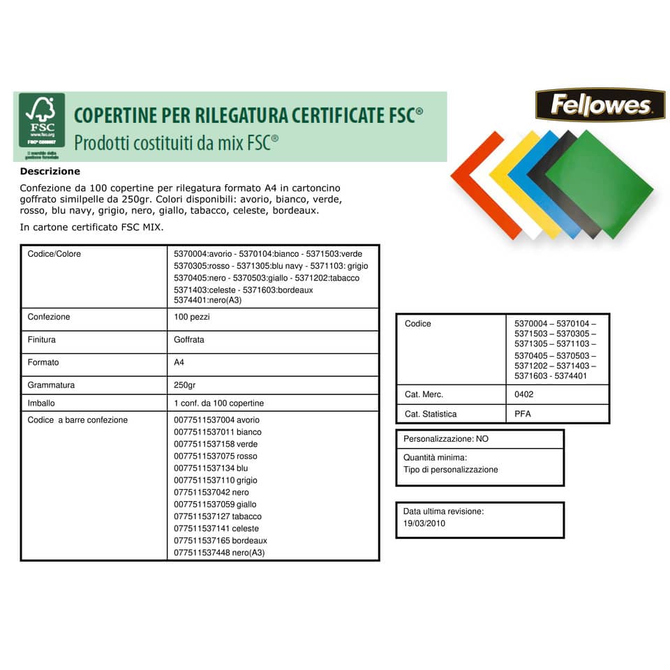 Copertine per rilegatura FELLOWES Delta goffrate cartoncino verde scuro A4 250 g/m² conf. 100 pezzi - 5371503