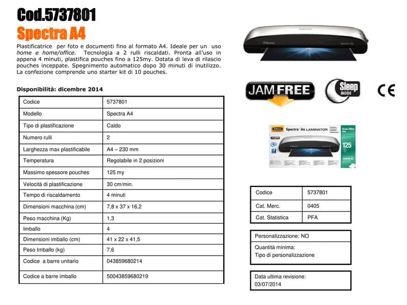 Plastificatrice a caldo FELLOWES Spectra nero/argento A4 5737801