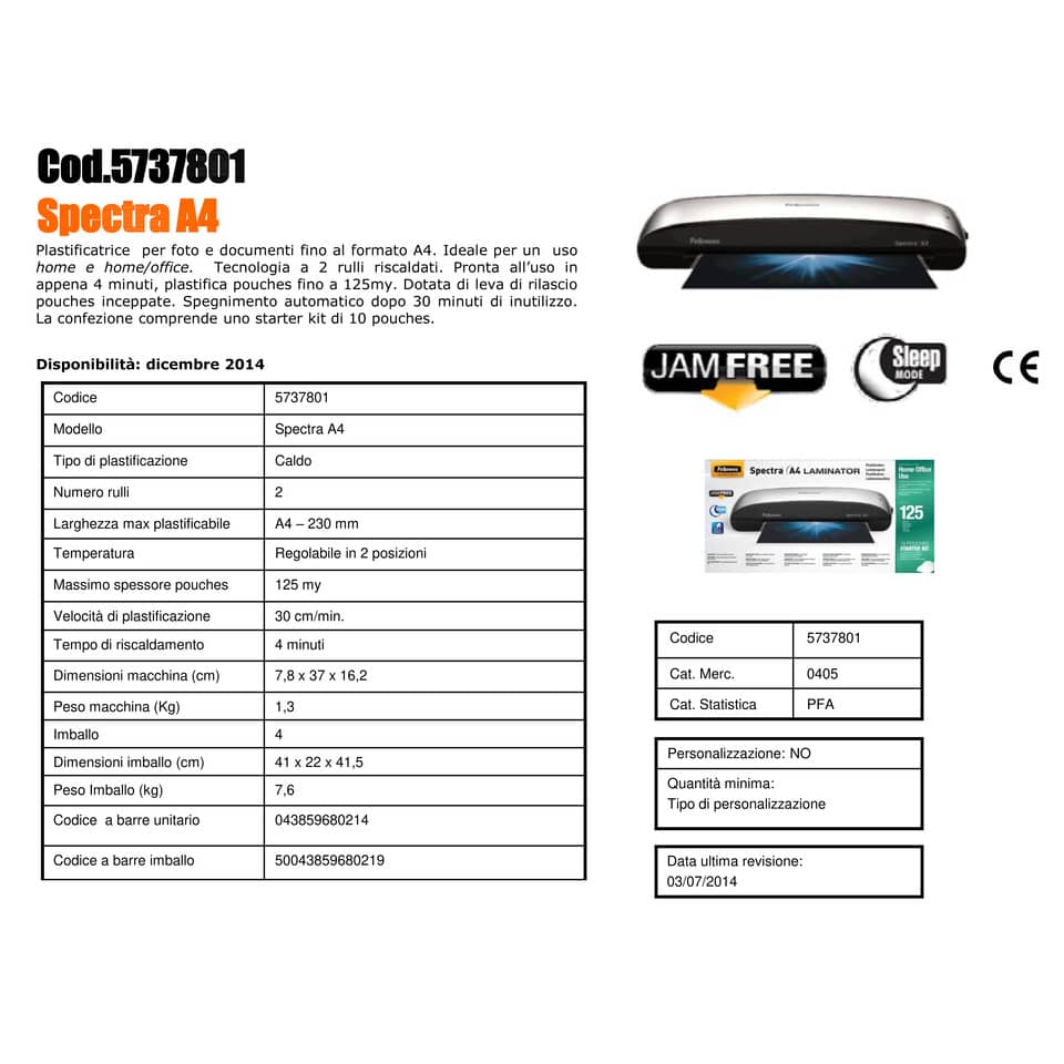 Plastificatrice a caldo FELLOWES Spectra nero/argento A4 5737801