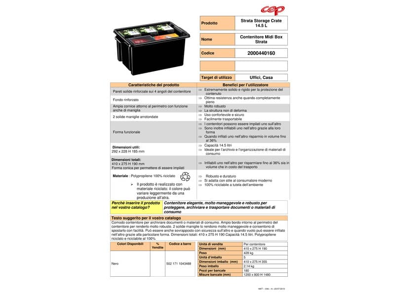 Contenitore per archivio documenti impilabile in polipropilene 14,5L Strata nero - 2000440160