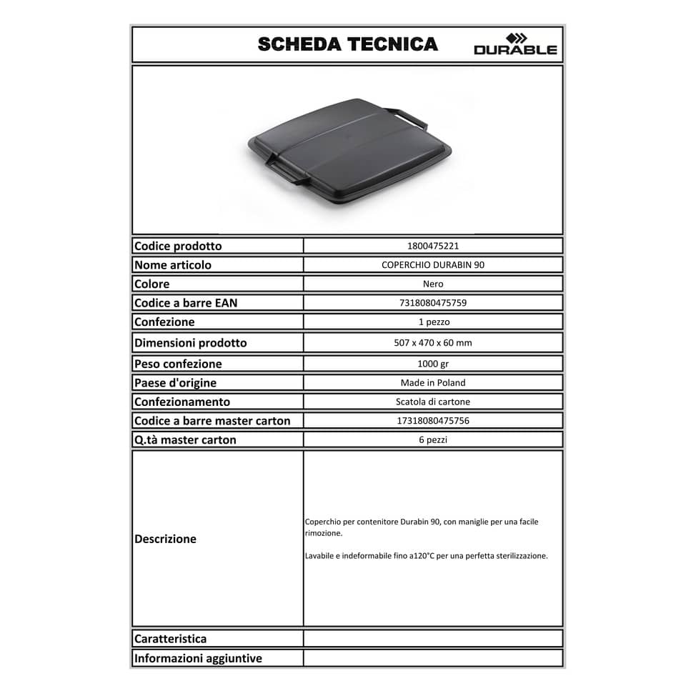 Coperchio per portarifiuti DURABLE DURABIN 90 l nero 1800475221